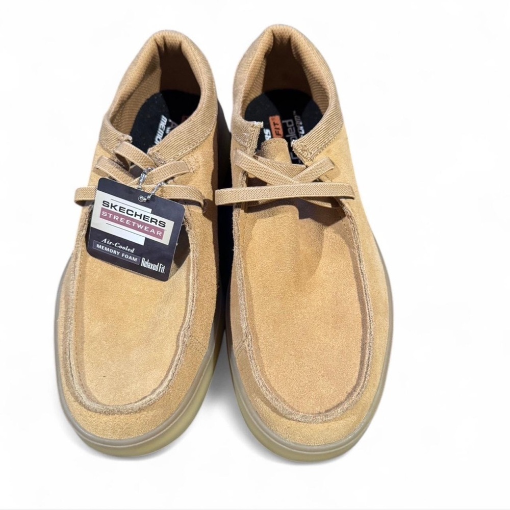 Skechers Tan Sneakers with Suede Finish and Moc-Toe Design